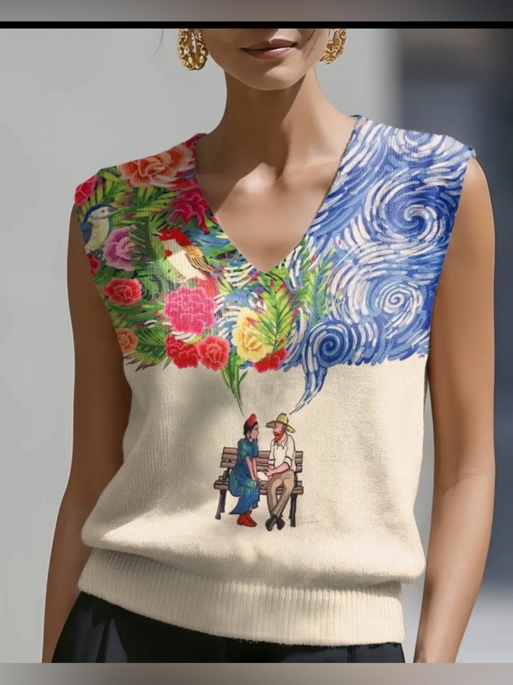 NIP *Frida Kahlo-esque* sweater vest. Pit to pit 23 inches. 🧑‍🎨🎨❤️